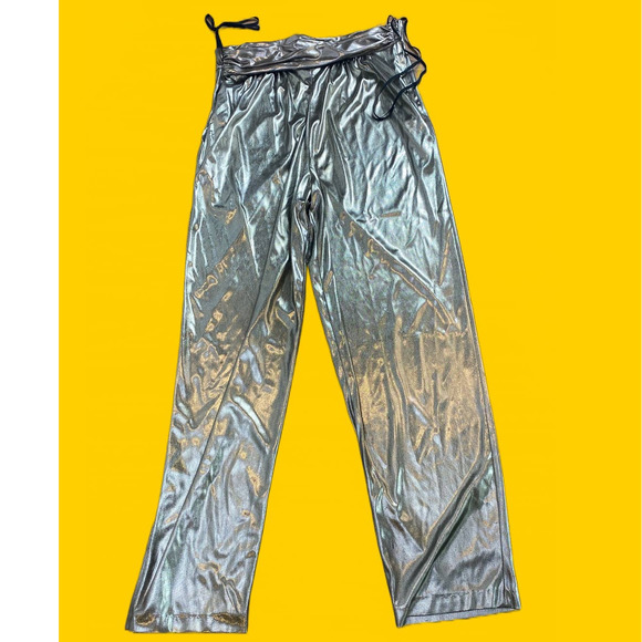 Vintage PG Collections Ginger Bort Silver Llamé High Waist Pants Size 10 MINT - Picture 2 of 10